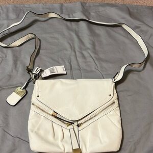 Jessica Simpson White Crossbody Bag with Gold Hardware